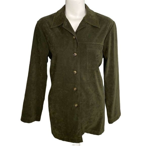 Jeno Neuman Moleskin Long Sleeve Button Down Olive Green Top sz Small - Picture 6 of 7